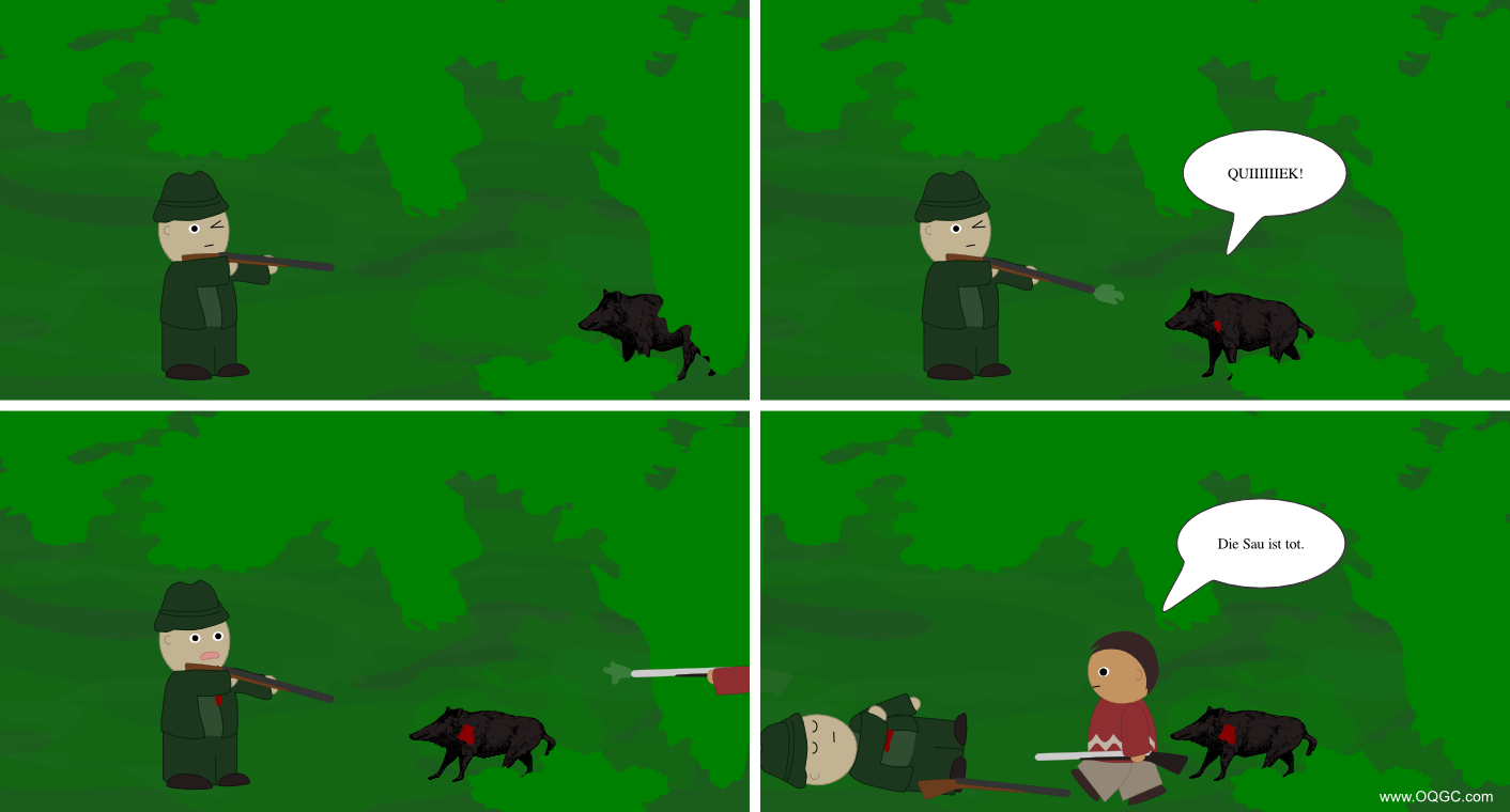 Jäger, Jagd, Wildschwein, Sau, die Sau ist tot, vegetarisch, Vegetarier, Gerechtigkeit